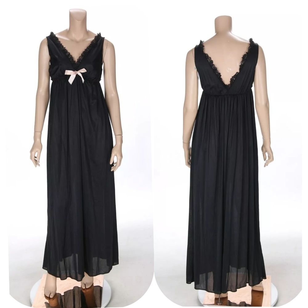 Figurettes Vintage 50s Black Lace Nylon Night Gown Style 1527 size S